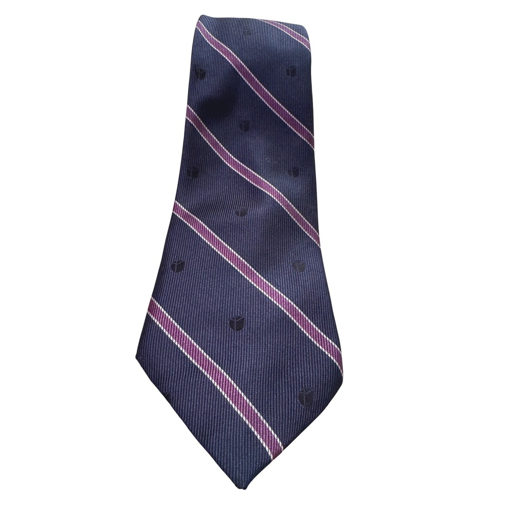 W.B. Mens Silk Tie Navy Purple Striped Classic Necktie‎ Business Formal